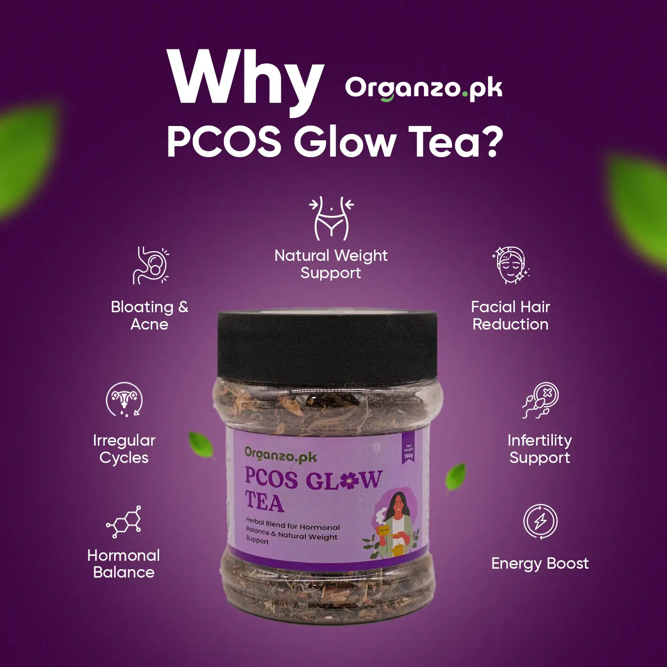 Natural PCOS Glow Tea packaging – Herbal wellness tea for women